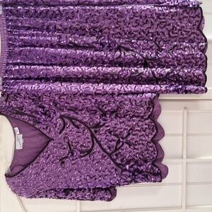 Purple Beaded Sheer sequin 2pc Top And Skirt